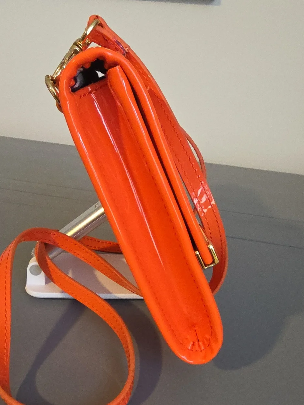 Ted Baker Orange Patent Quilted Crossbody Bag with Gold Accent
